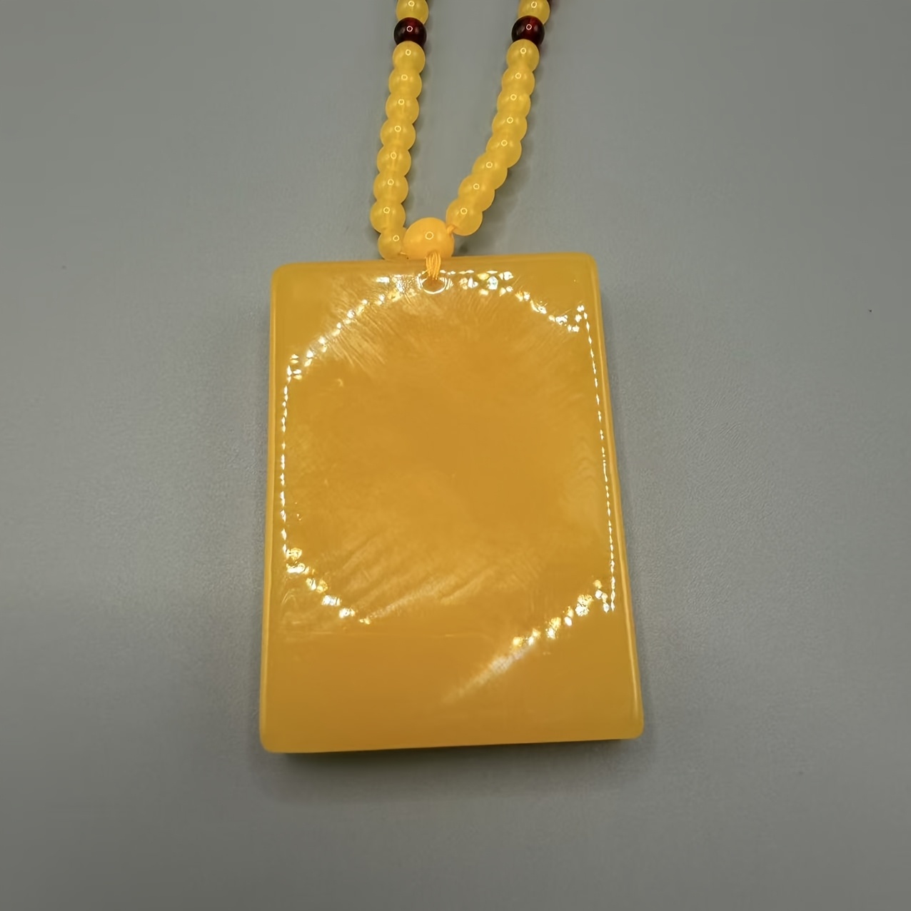 Bohemian Style Large Square Amber Peace Pendant Necklace