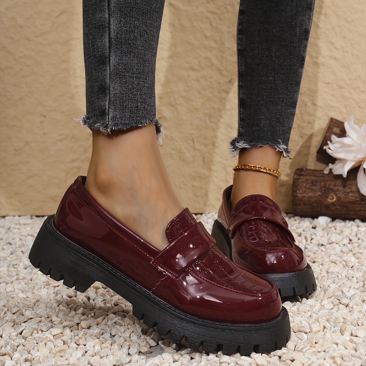 Mocasines casuales para mujer Color estilo penny con gruesa,  comodidad para uso y exterior de goma du
