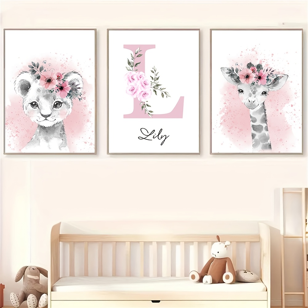 TEMU Un ensemble de sur toile de animaux de jungle roses, affiches d' personnalisées, avec des murales d' et d'une , décoration murale non encadrée,