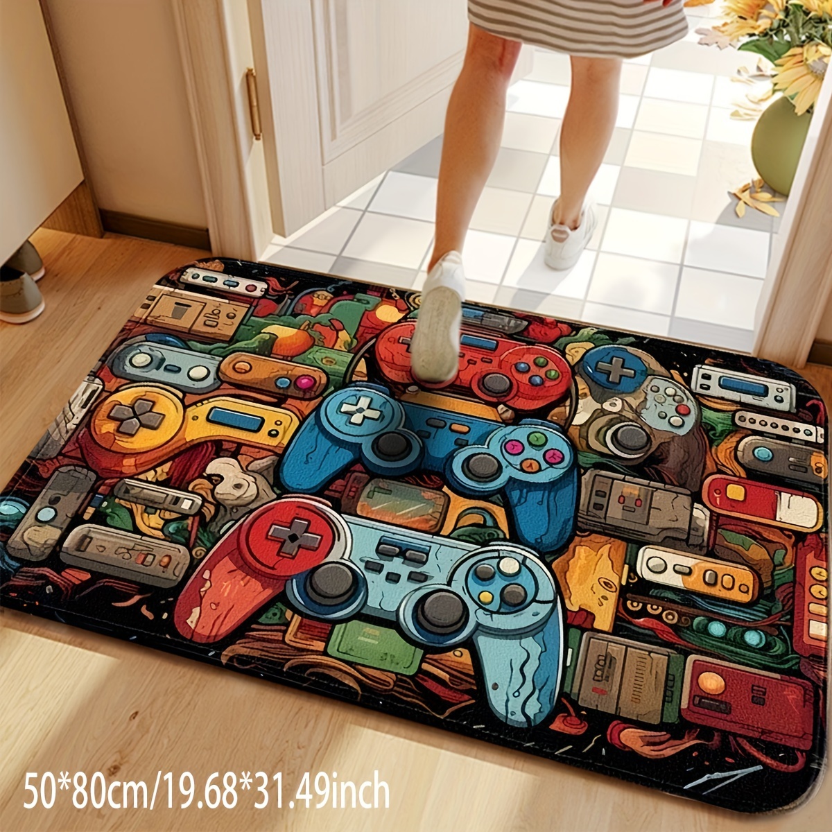 TEMU Novelty Retro Gaming Controller Kitchen Mat, Bathroom Rug For Room, Door Mat For Bedroom Entry, - Durable , Pile, Hand Washable - Multiple Available