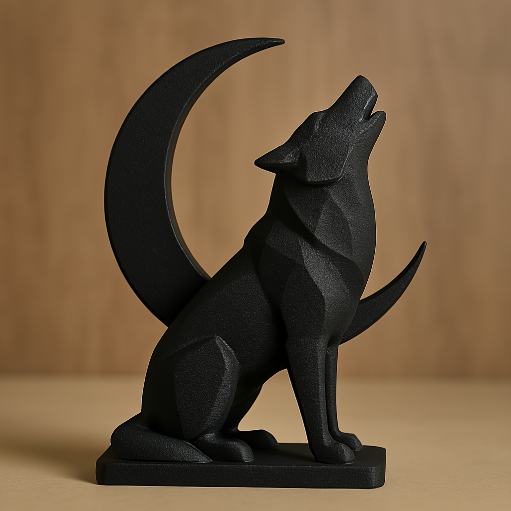 Wolf Statue Ornament - Fantasy Realistic Style, Series Desktop Decoration. Outline Is With Soft . The Mane Texture And Wolf Eye Details Are