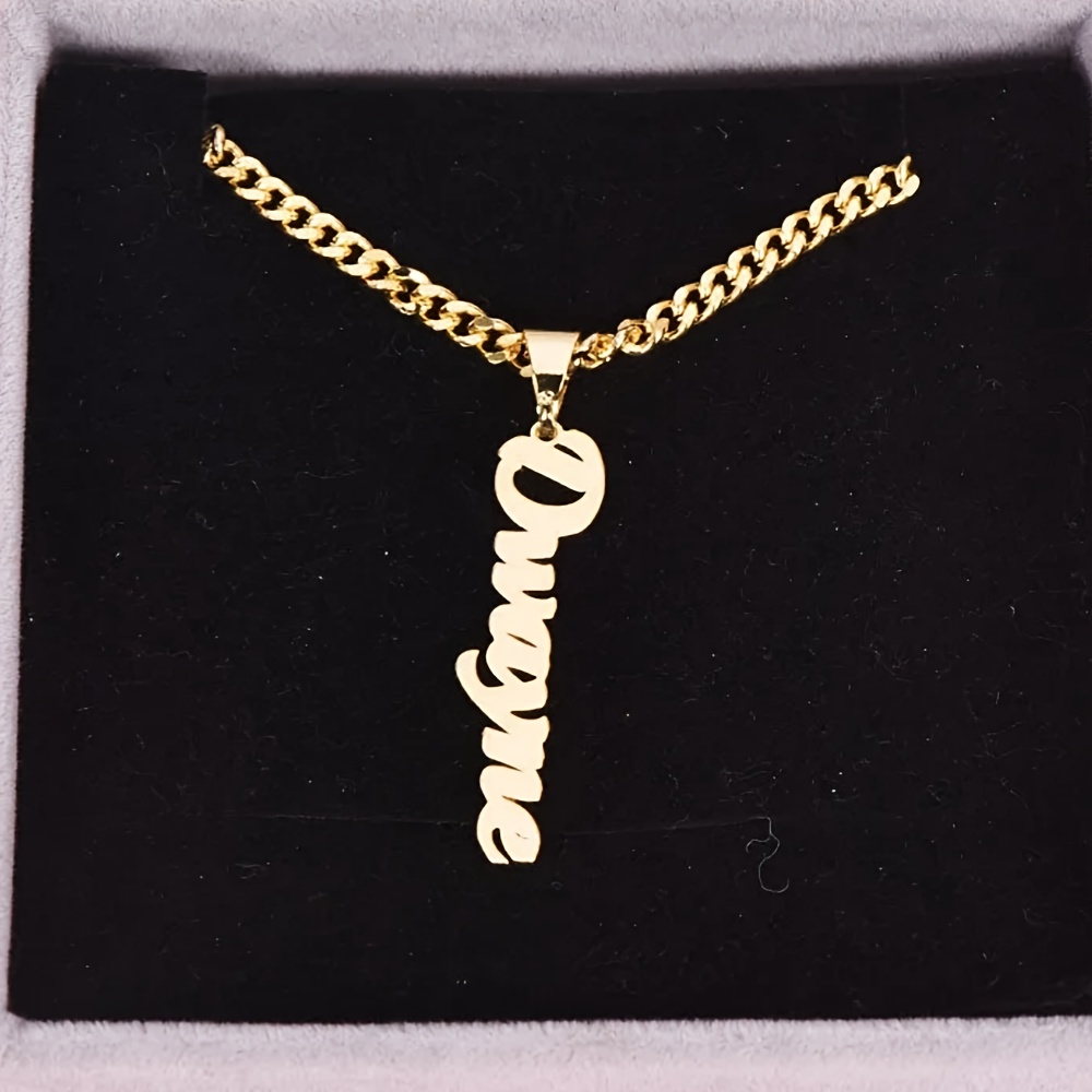 Custom 4MM Cuban Chain Vertical Name Necklace, Stylish Stainless Steel Pendant