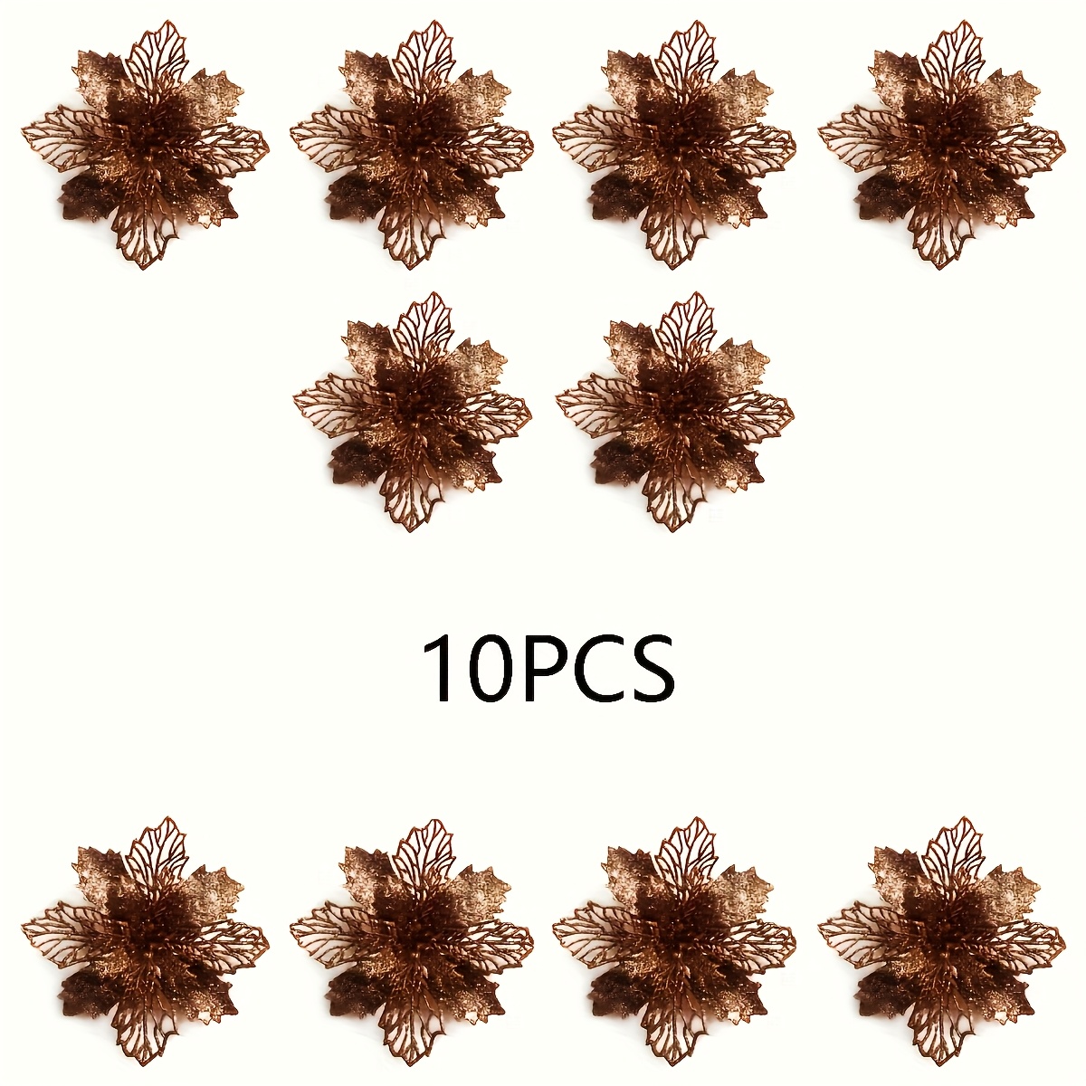 10pcs Glitter Christmas Flower Set - Artificial Flowers For Wreath And Tree Decoration, Decorating