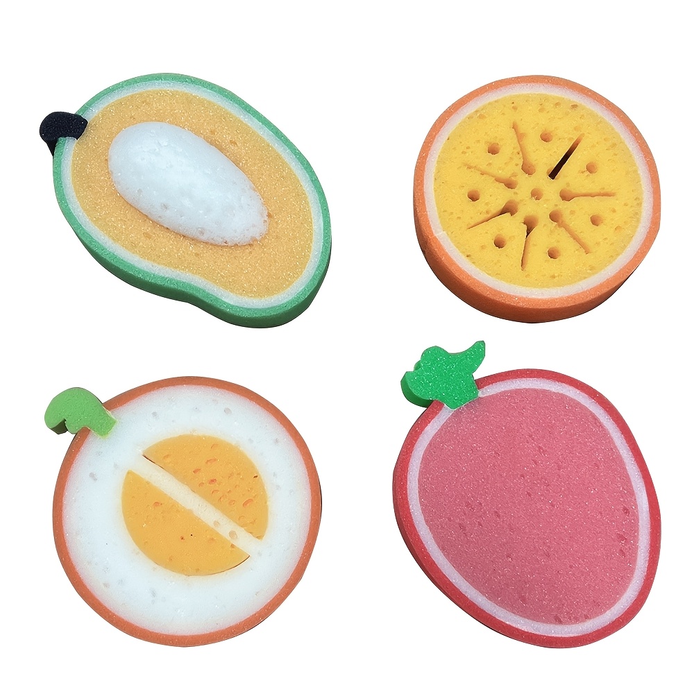 Image of 4pcs Fruit Pattern Thickened Sponge Scouring Pad, Multi-functional Cleaning Dishwashing Sponges