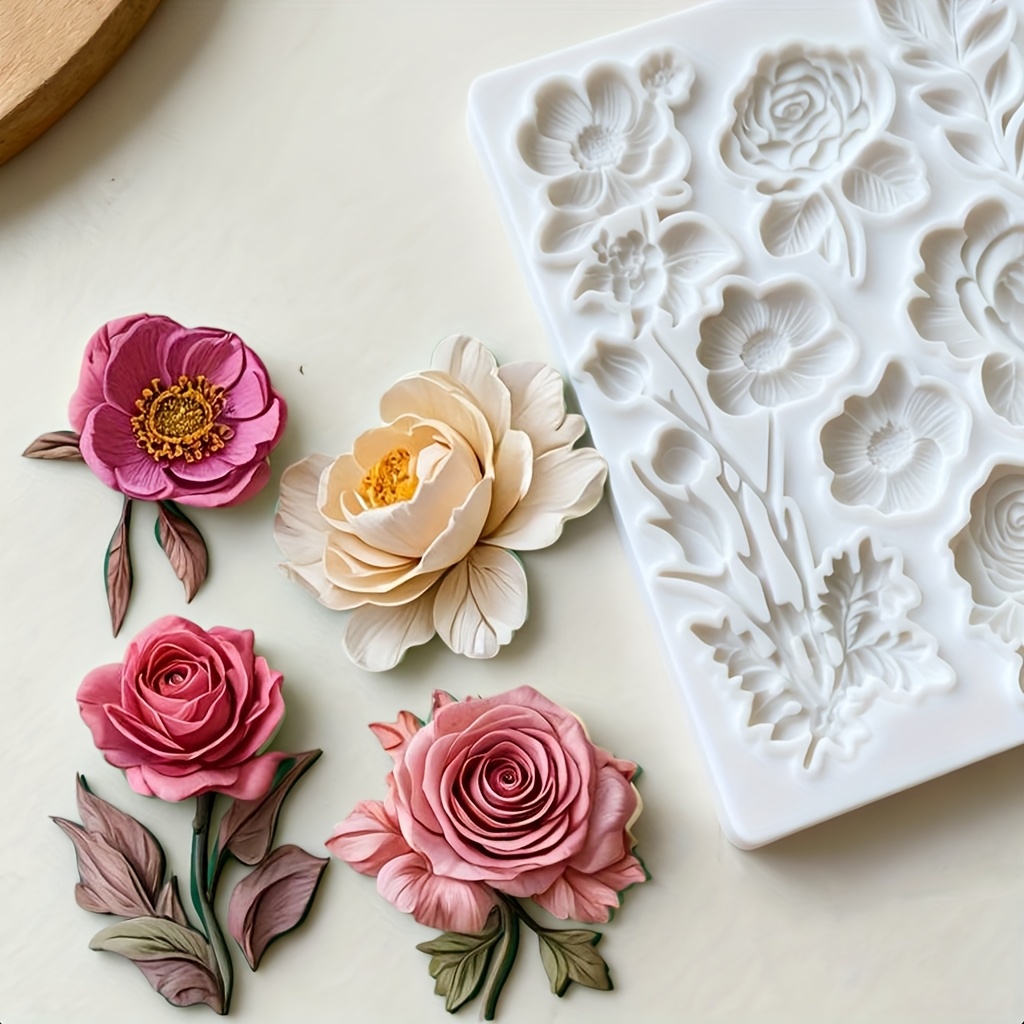TEMU Floral Silicone Mold For Crafts - Ideal For Resin, Soap, Candle, Plaster, Clay & Ice Cubes - Perfect For Valentine's Day & Gifts