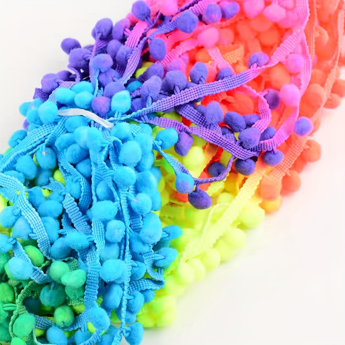 

Colorful Pom Pom Trim Fabric Ribbons - 1 Roll, 10 Yards, 1cm Width, Multicolor Ball Fringe For Diy Crafts, Clothing Accessories And Decoration Materials