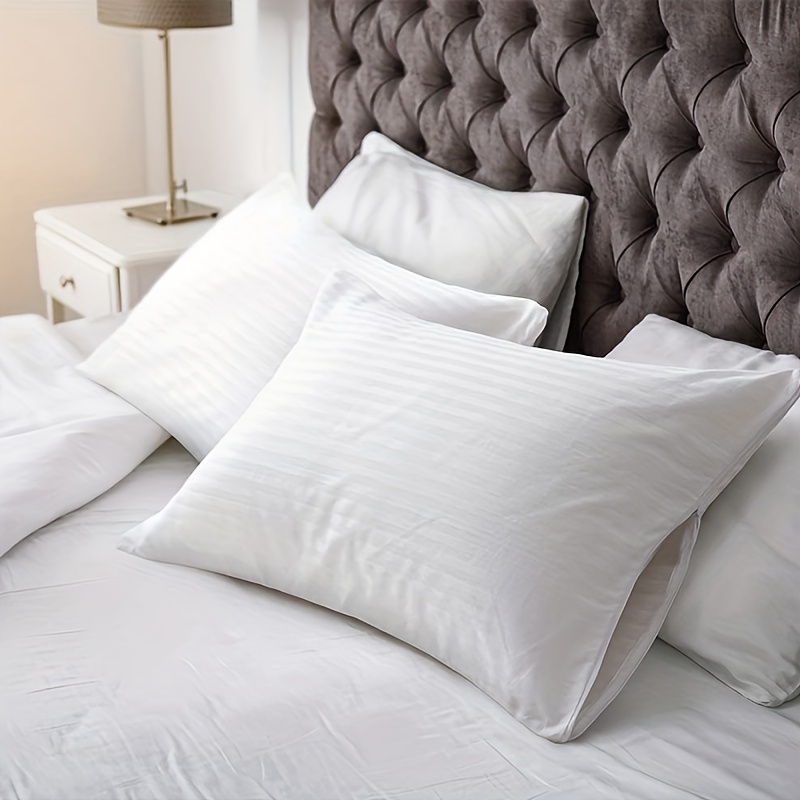 Luxury Hotel Quality - Set of Four - Premium White Zip-off Striped Pillowcase - Comfortable Soft Satin - Pillow Protector