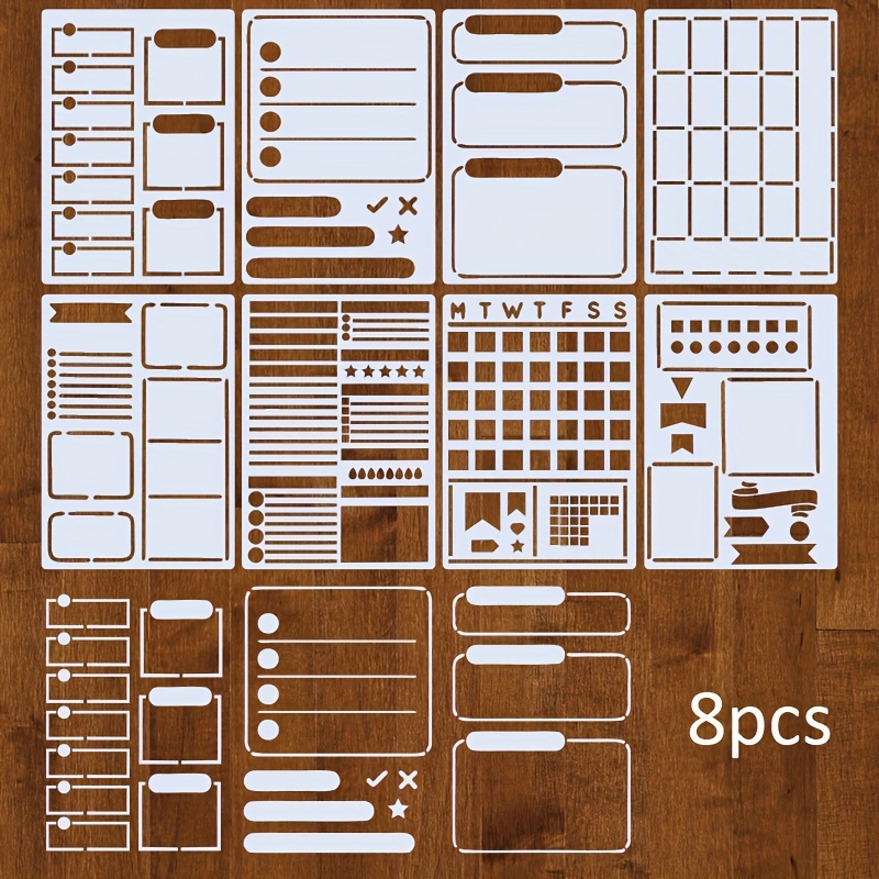 

Kit de 8 Pochoirs pour Journal - Matériau PET , 5.82x8.26" - pour les Bullet Journals, Planificateurs, Scrapbooks & Dessin, Divers & Éléments Textuels, Pochoirs Réutilisables