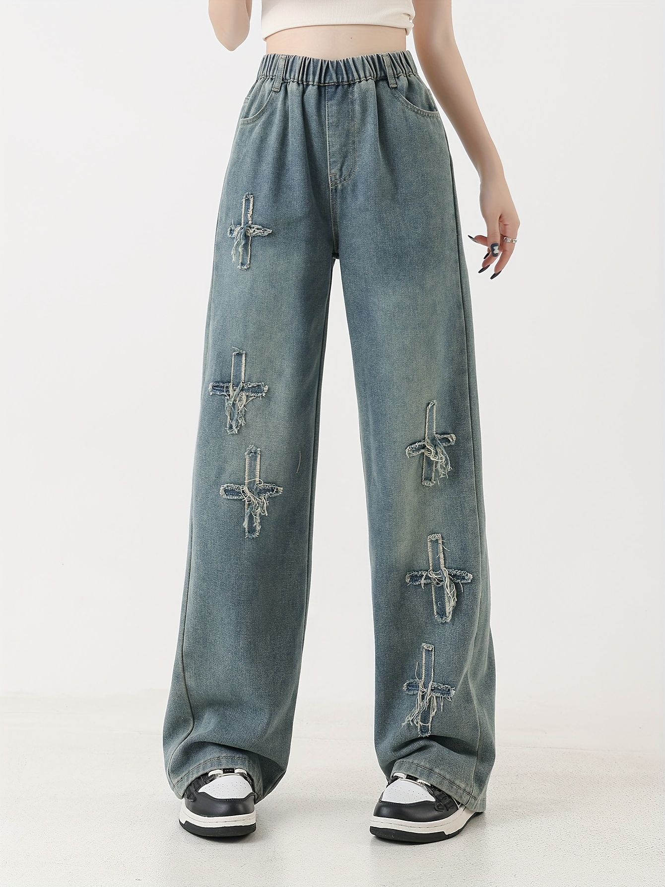 Pantaloni Jeans Con La Croce Jeans Con Croci Y2K Streetwear Y2k