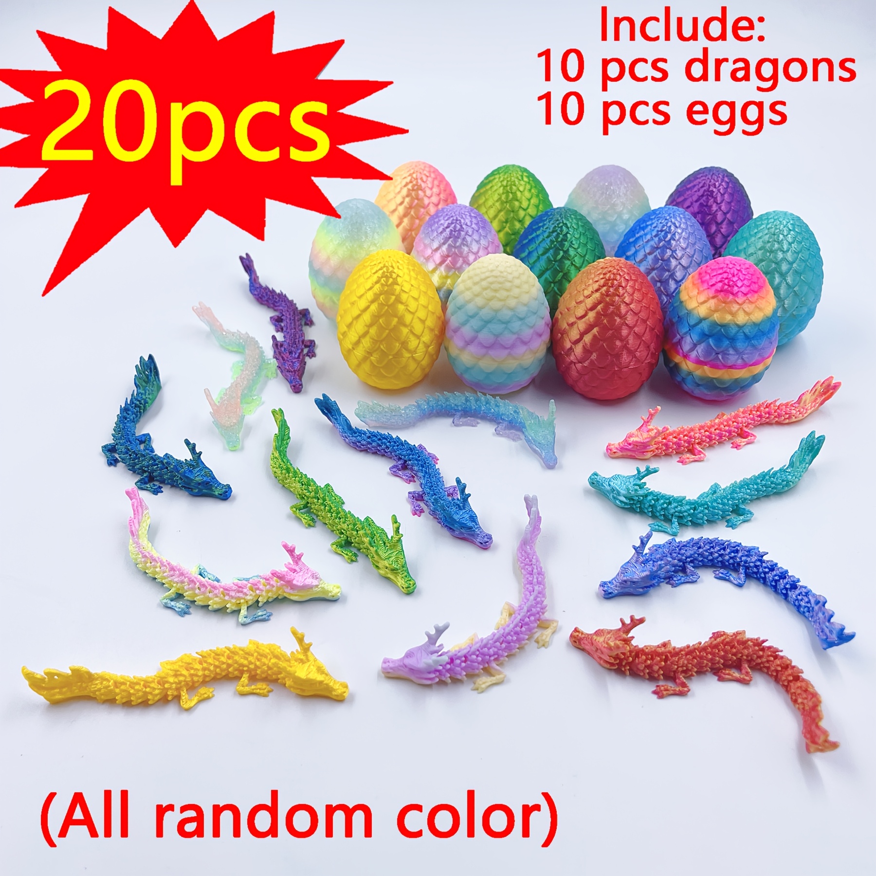 TEMU 20pcs 3d Printed Random Color And Dragons, Suitable For Gifts, Parties, Gardens, Kitchens, Offices, Tale World, Aquariums, Car Ornaments, , Home