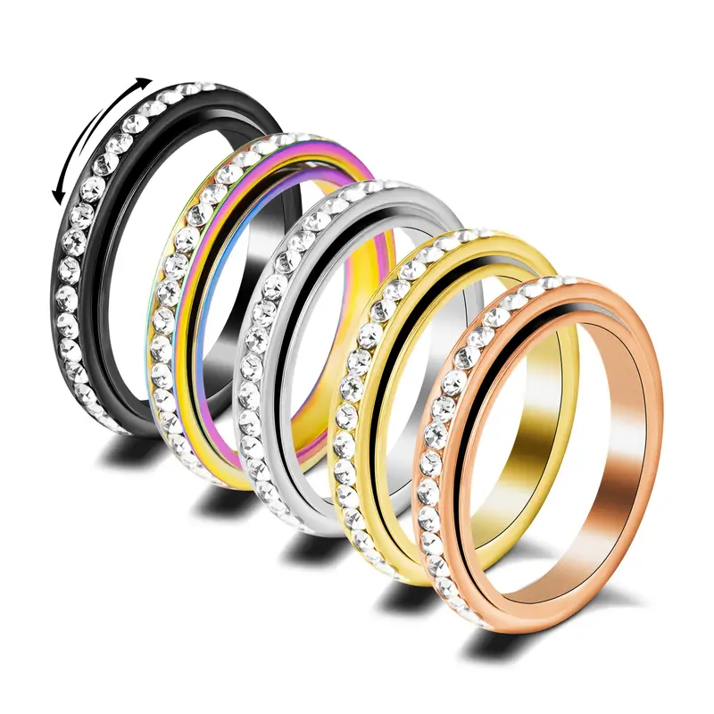 1pc rotating spin ring spinning motion jewelry minimalist everyday party ring for women men durable metallic ideal gift for birthdays anniversaries formal events year round accessory versatile fashion piece intricate shimmering stones Product details 0