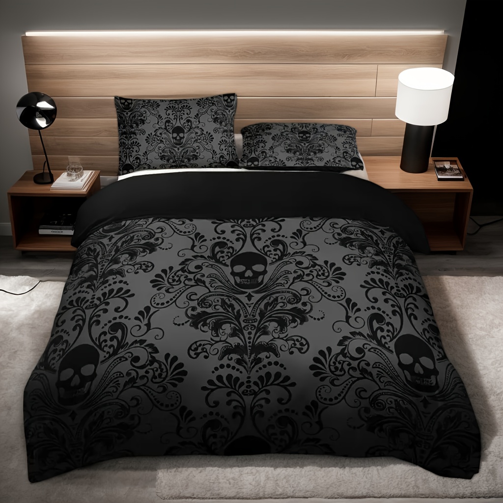 Image of 3pcs Black Baroque Gothic Art Vintage Duvet Cover Set (1pc Duvet Cover And 2pcs Pillowcases Without Pillow Inserts) Home Dorm High-definition Large Extra Large Duvet Cover