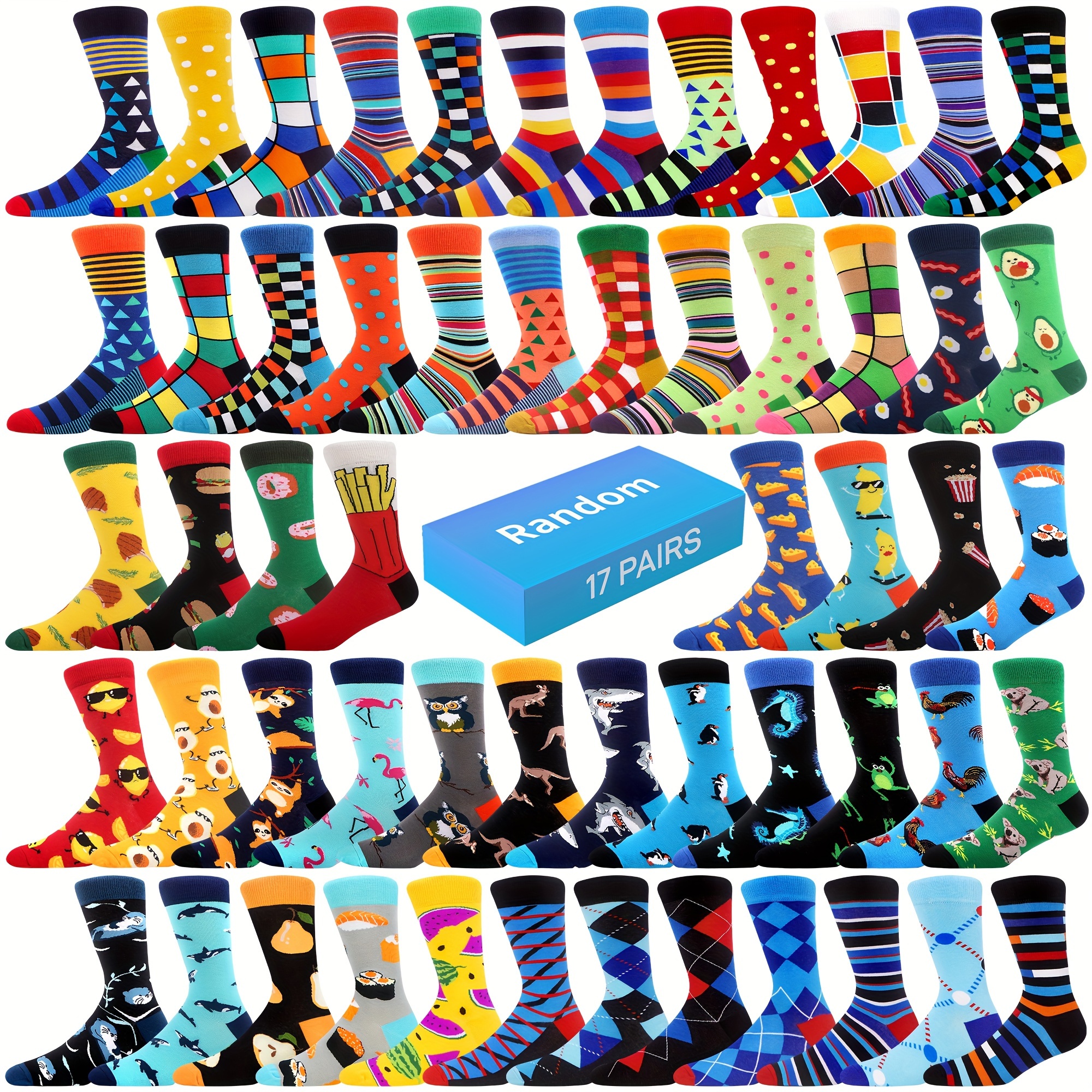 

17/36 Pairs Of Men's Random Style Socks Novelty Casual Crew Socks