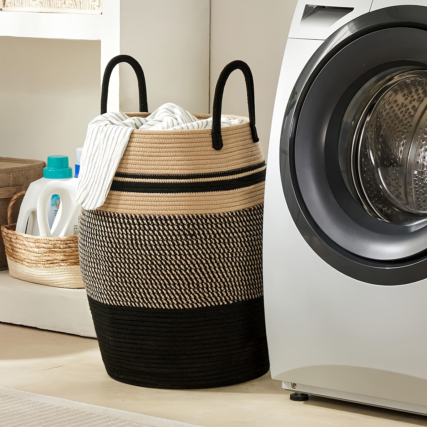 1pc Large Bohemian Laundry Hamper Basket - Foldable Tall Clothes Hamper with Extended Handle, Fabric Oval Storage for ' Room, Dorm, Hotel - Space-Saving Cloth Basket 55.88cm Height, Laundry Hampers