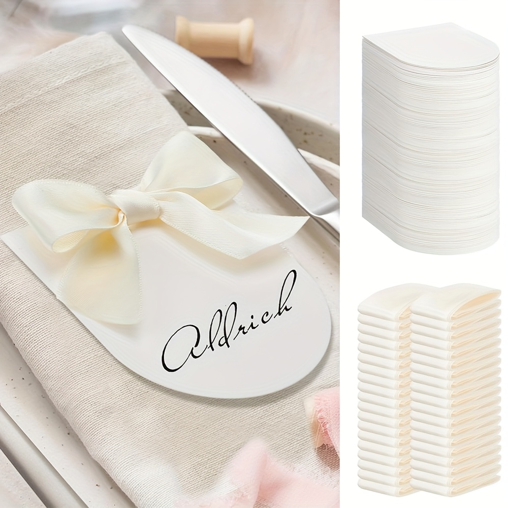 Image of Set Of 50 Wedding Name Cards Featuring A Sage Ribbon, Blank And , Measuring 3.5 X 2.7 Inches, Designed For Seating Arrangements , Dinner Parties, And Receptions
