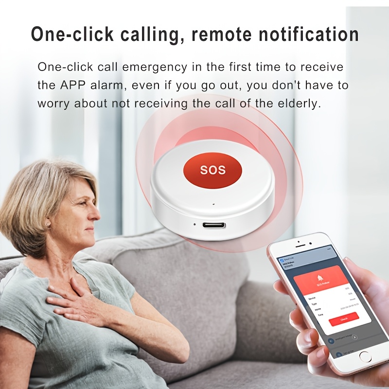 WiFi SOS-knop Slim Huis Noodalarmapparaat Werkt met Tuya Smart Life APP Veiligheidsalarm voor Ouderen en Kinderen APP Bewaking op Afstand
