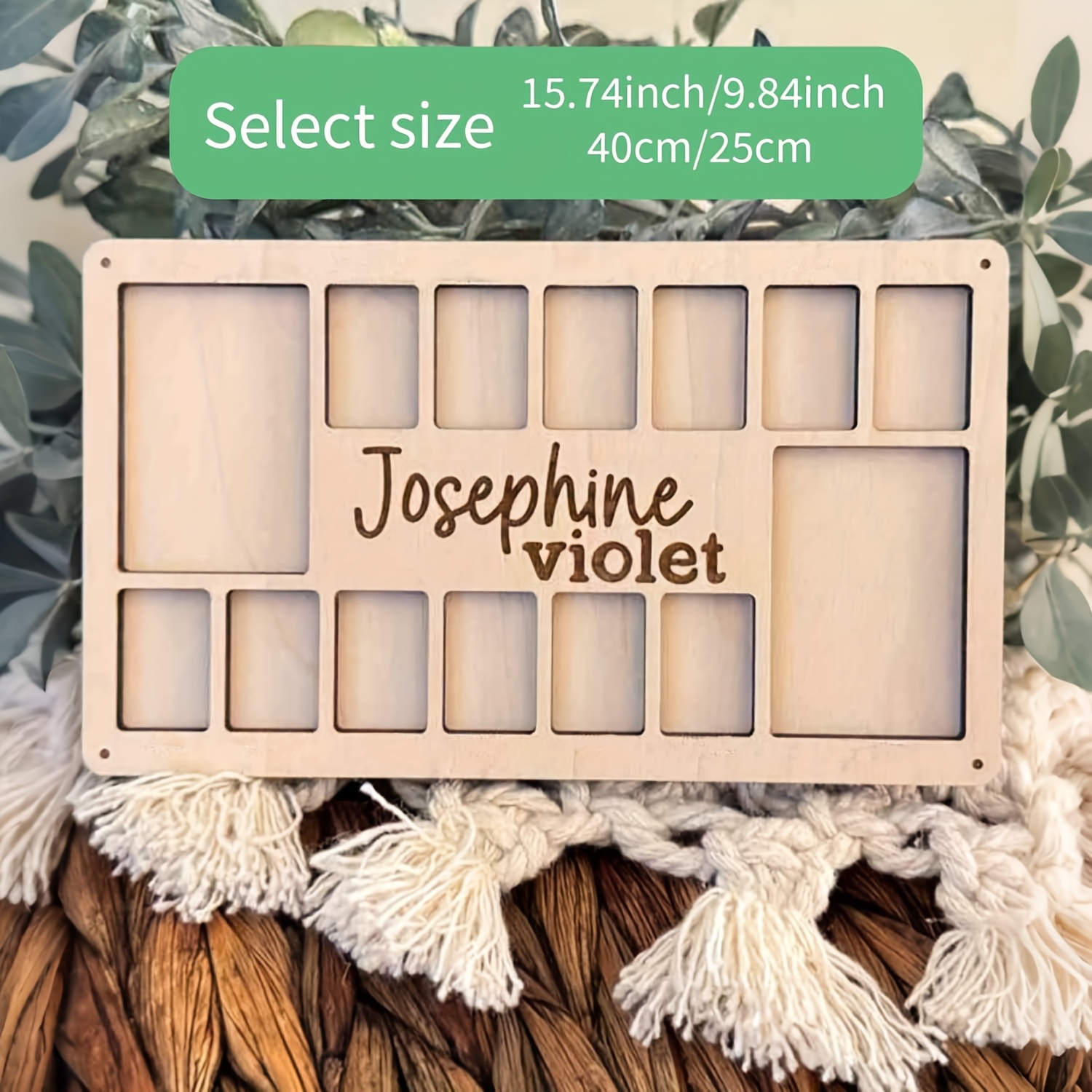 TEMU 1 Personalized Wooden Grade Commemorative Photo Frame, Custom Name, Bohemian Style, Elegant Cursive Design, Decor, Suitable For Rooms, Living