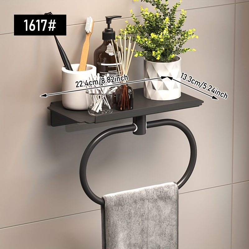 Image of Versatile Oval Towel Holder Wall Mountable, Space Bathroom Organizer With Towel Ring, Bathroom Towel Holder