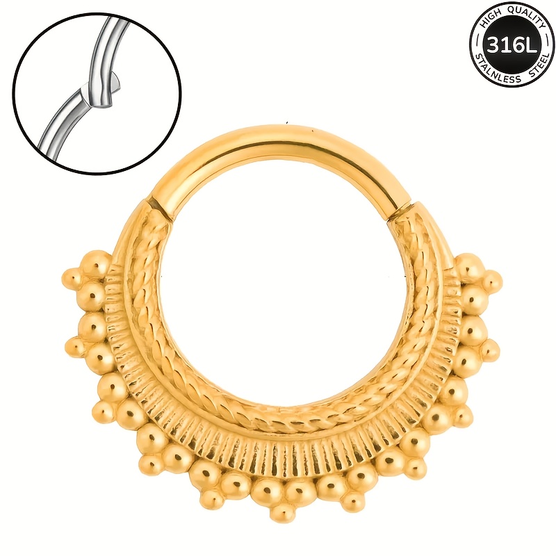 TEMU 1pc Steel Nose Ring For Women | 16g 8mm Septum | 18k Golden Plated Trumpet Shaped Women's Cartilage Earrings, Sunflower Bead Earrings Suitable