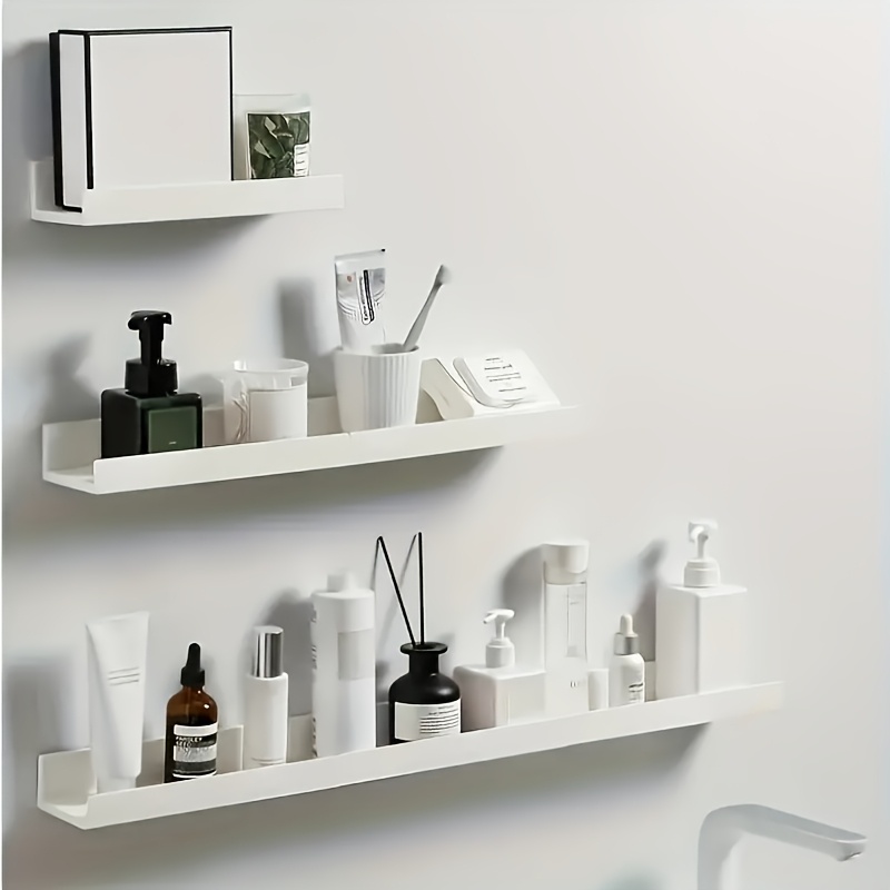 

1pc Adjustable Length Self-adhesive Plastic Wall Shelf - No Drill Storage Rack For Bathroom, Kitchen, Bedroom, Living Room - Multipurpose Organizer For Bathroom Accessories