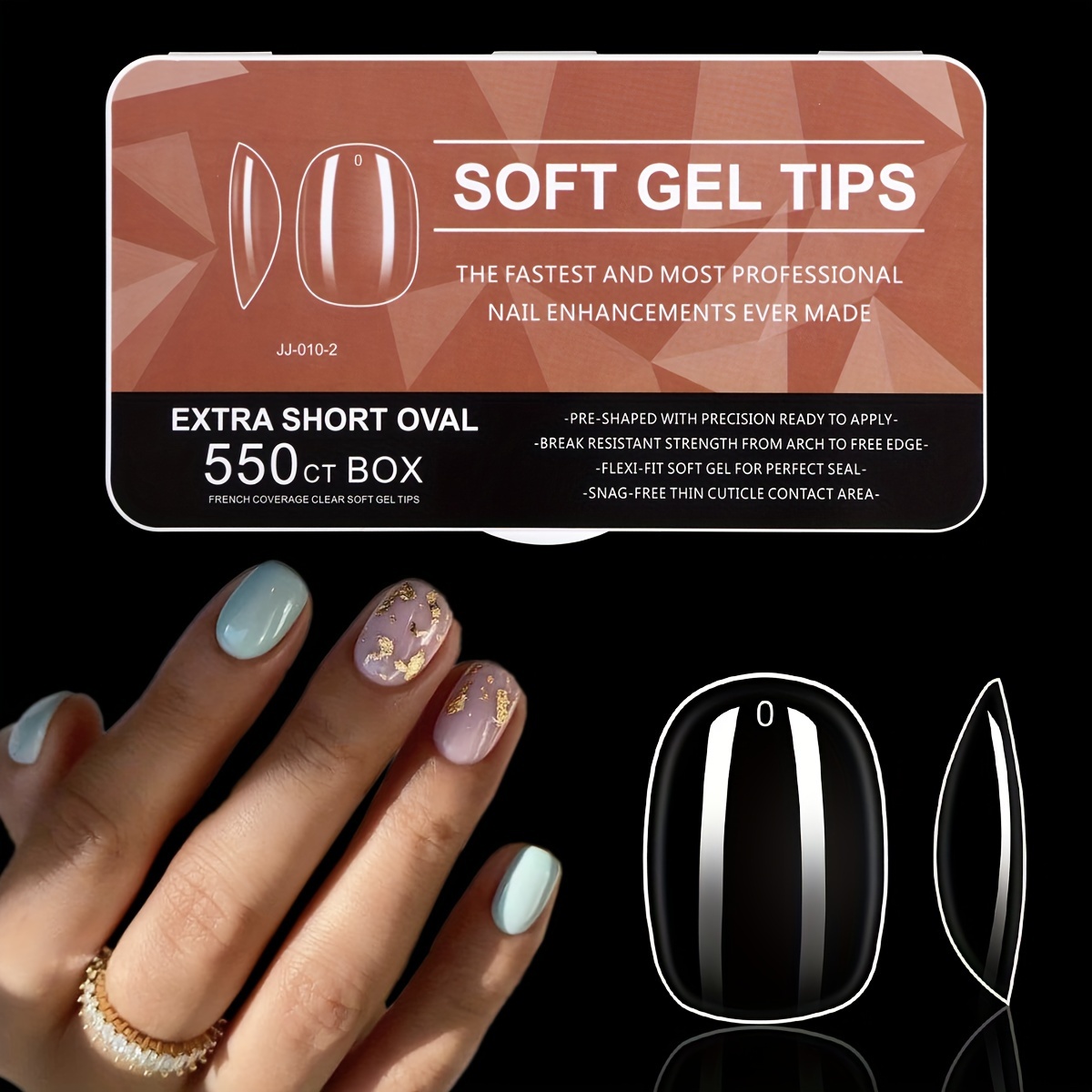 TEMU 500/550/600pcs Quickchic Soft Gel Nail Tips Full Cover Clear Acrylic False Nails-almond, Stiletto, Coffin, Square, Medium Oval, Gel Extensions