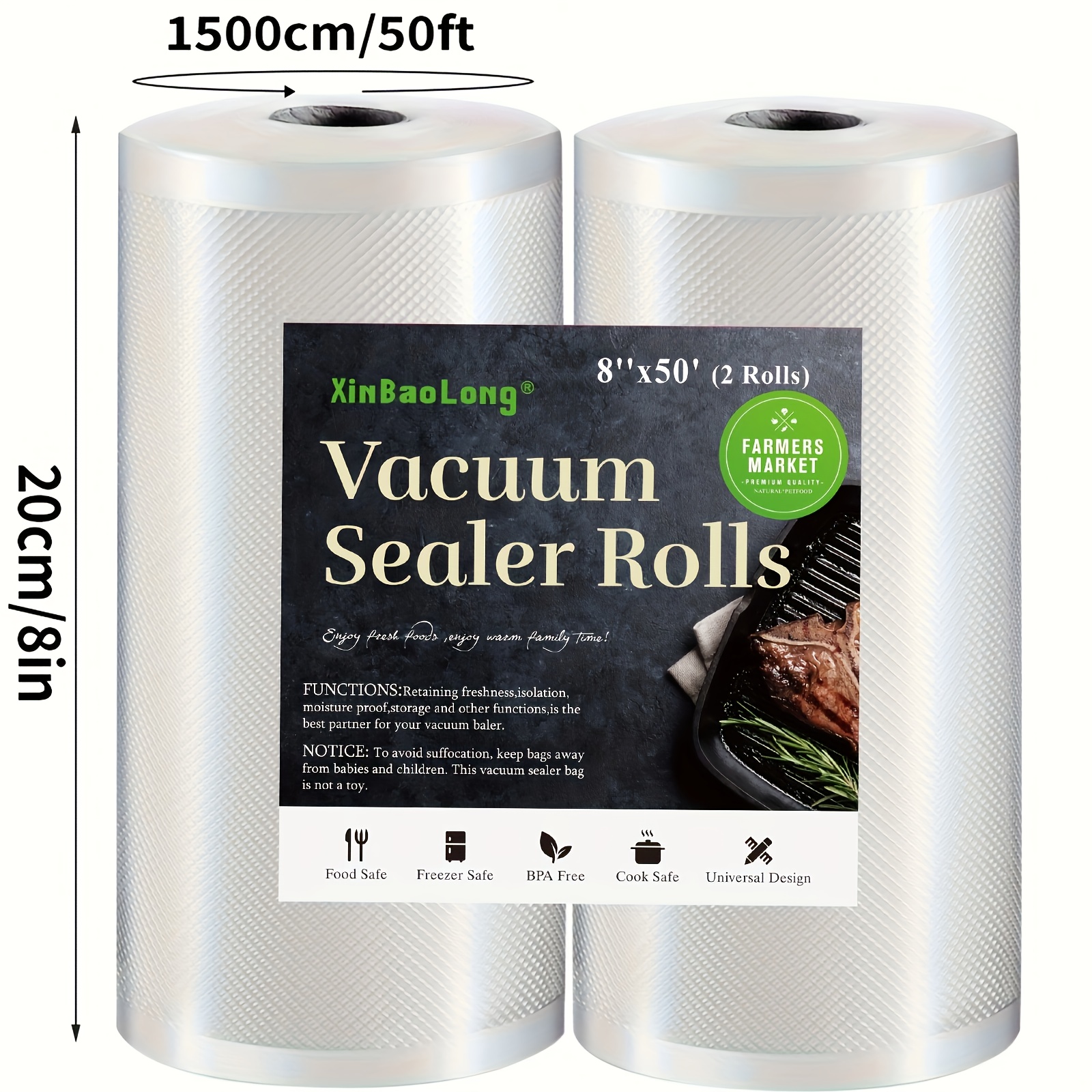 TEMU 2pcs Vacuum Sealed Bag 15m, Used For Vacuum Storage Of Food Vacuum Sealed Bag, Bpa Free Food Preservation Sealed Bag, Transparent Household Reusable Vacuum Sealed Bag, Household Kitchen Supplies