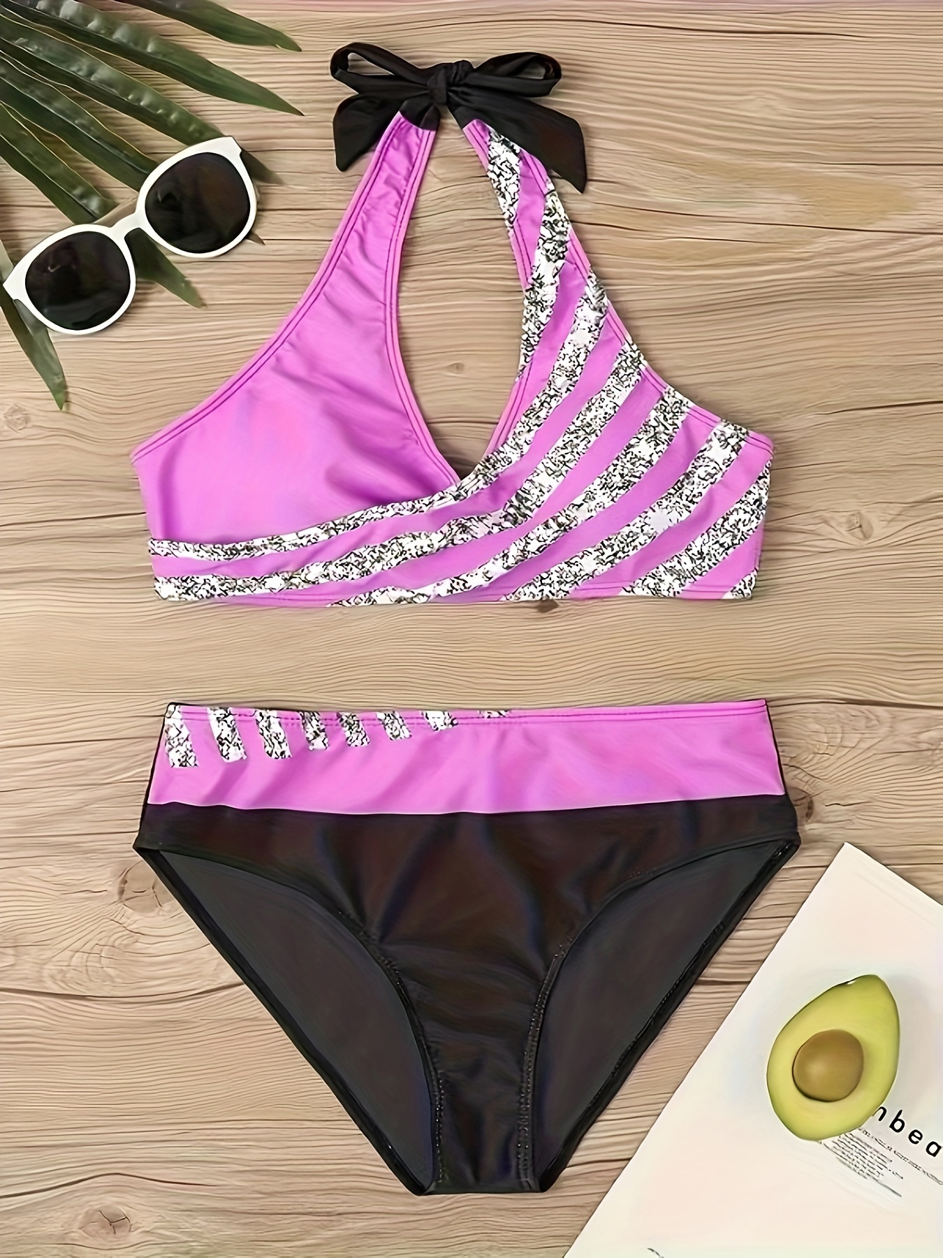 Fashion Striped Print Bikini Set, Sexy Two-Piece Swimsuit For Women, Sexy Style Swimwear