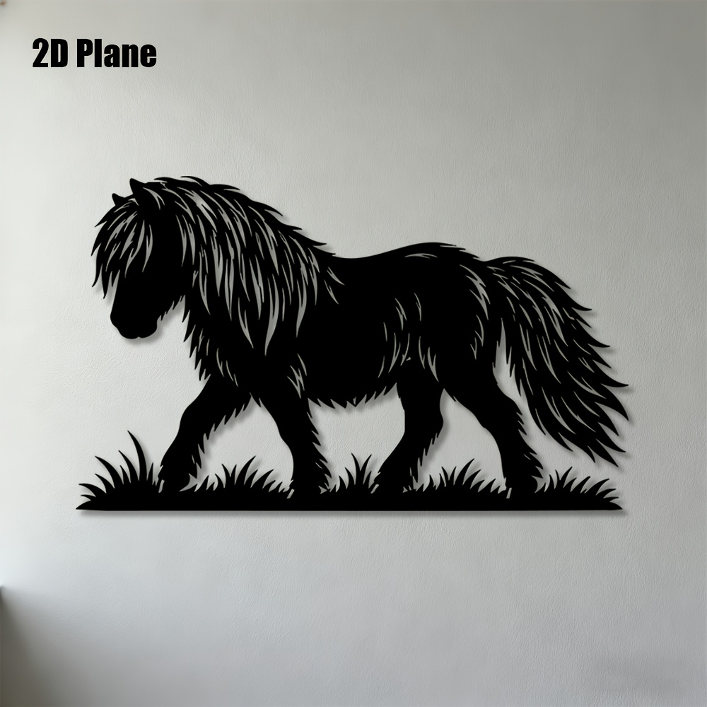 TEMU 2d Flat, 1pc, 2d Flat, Wall Sculptures, Fluffy Pony Metal Wall Art, Perfect For Living Room, Bedroom, Office, Hallway And Farmhouse Decoration,