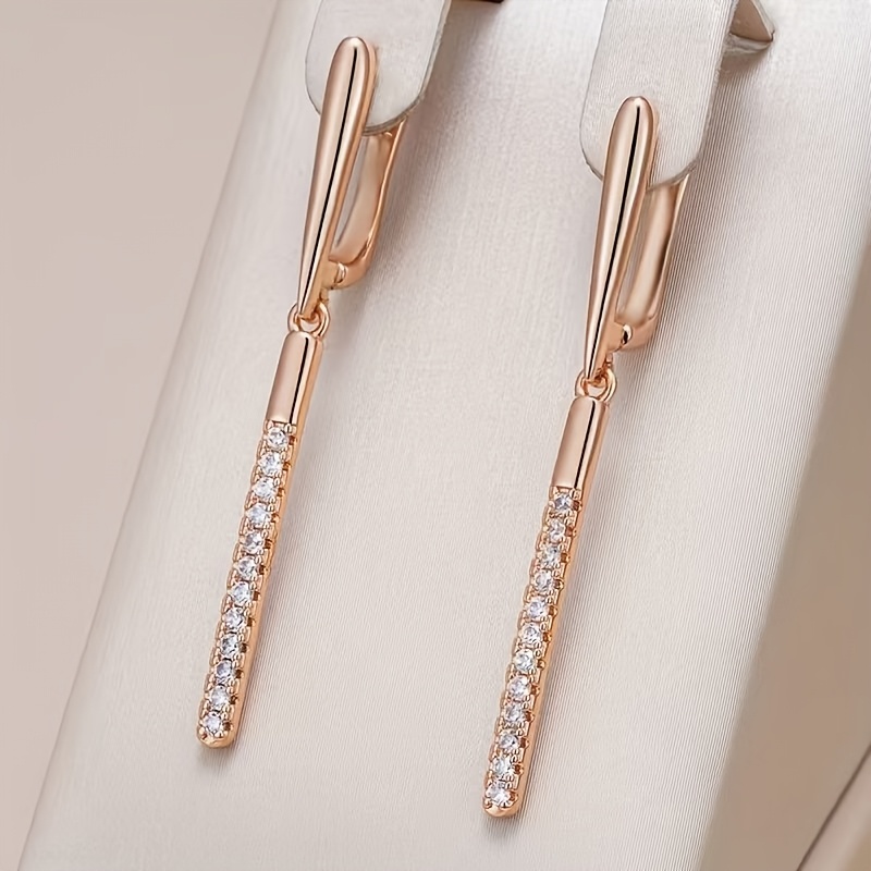 Image of Pair Of Elegant Luxurious Oblong Easy Style Micro-pave White Synthetic Zirconia Women's Fashion Drop Earrings Wedding Jewelry