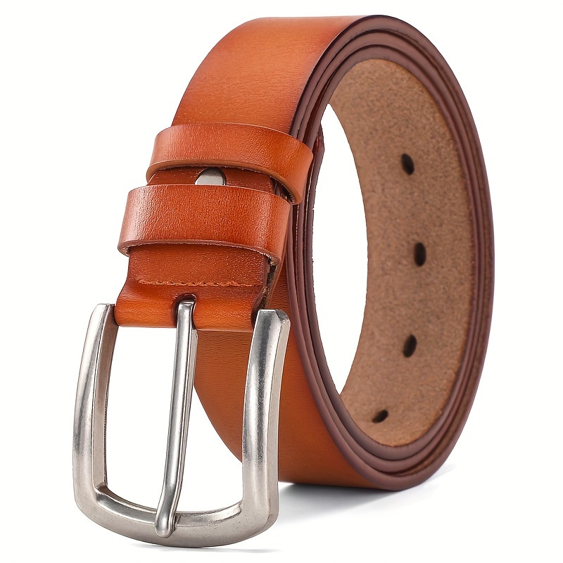 's Second Layer Cowhide Belt Fashion Style Belt Men's Golf Casual Jeans Needle Belt Handmade Vintage Silvery Alloy Optional Enlarged And Lengthened Size For Husband's Birthday Gift