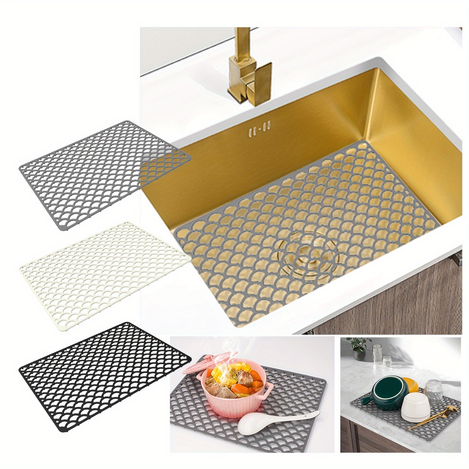 

1pc Silicone 42cm No-drill Kitchen Sink Mat, Dish Drying Pad For Home Use