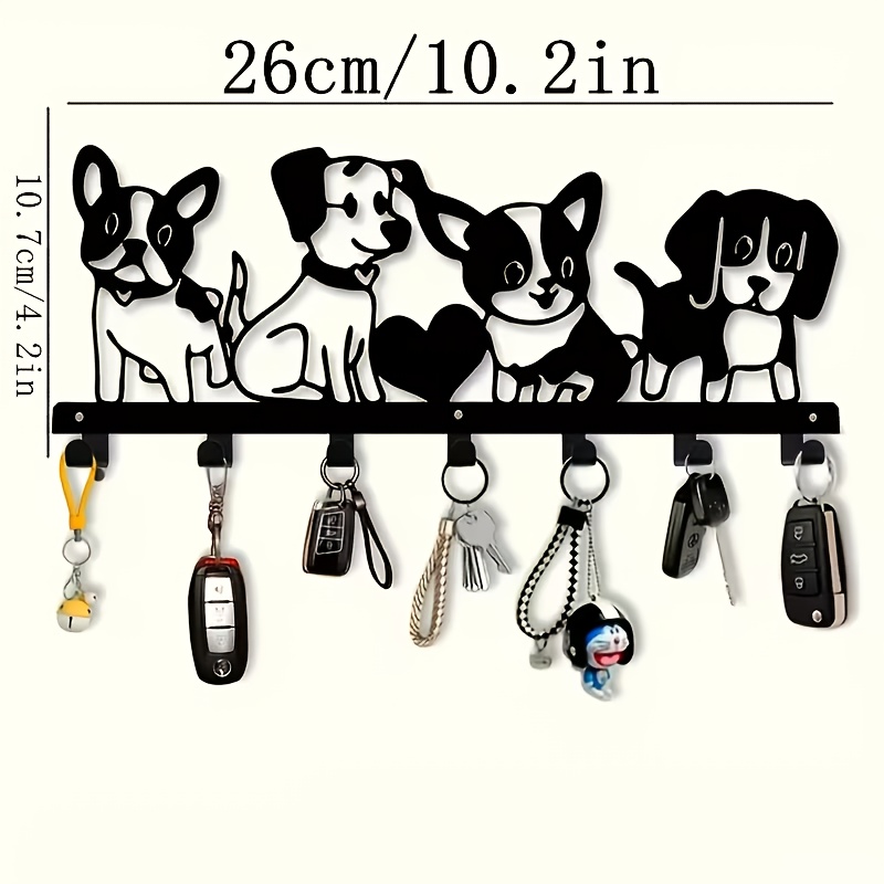 TEMU Porte-manteau mural à 7 crochets avec mignons de pattes de chiot - Organisateur d'entrée sur le thème des chiots en métal thermolaqué avec