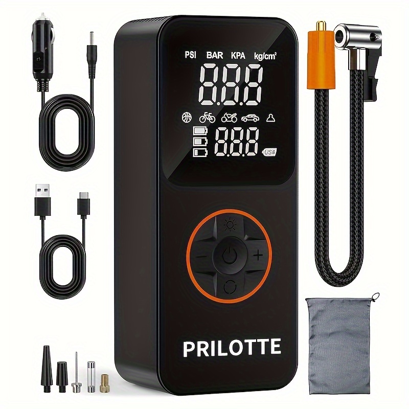 TEMU Prilotte Tire Inflator Portable Air Compressor-air Pump 20000mah & 150psi Cordless Electric For Car, Motorcycle, Bike, Ball, With Tire Gauge Pressure, Dual-use Type (black)-5614