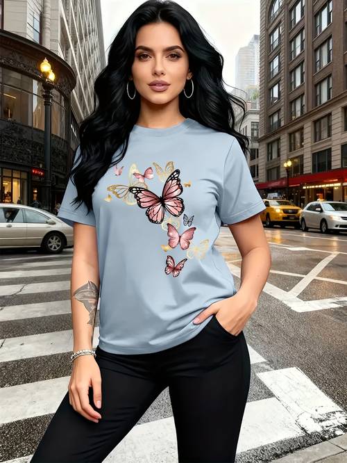 watercolor style pattern print fashion breathable t shirt family travel campus casual daily sisters matching outfit versatile t shirt