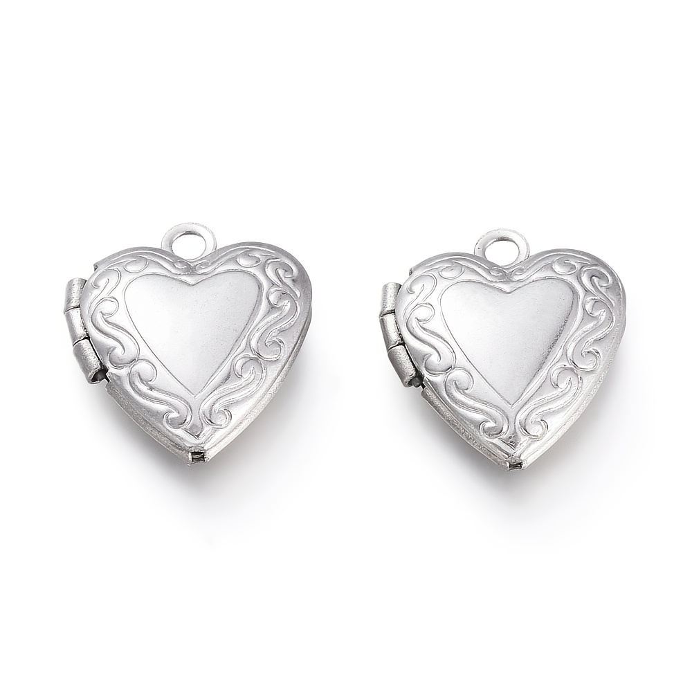 

10pcs Non-tarnish Steel Locket Pendants, Photo Frame Charms For Necklaces, Heart, Stainless , Tray: 8x7.5mm, 15x13x4.5mm, Hole: 1.5mm, Valentine's Day Theme, For Making, For Lover Gift, Charms