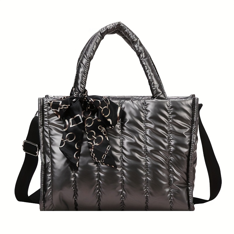 TEMU Sac à main d'hiver épais en nylon , sac à bandoulière carré et rembourré