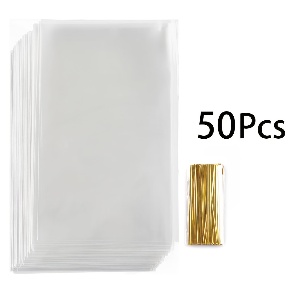 TEMU Sacs cadeaux en cellophane transparent, sacs cadeaux transparents en OPP avec attaches torsadées dorées