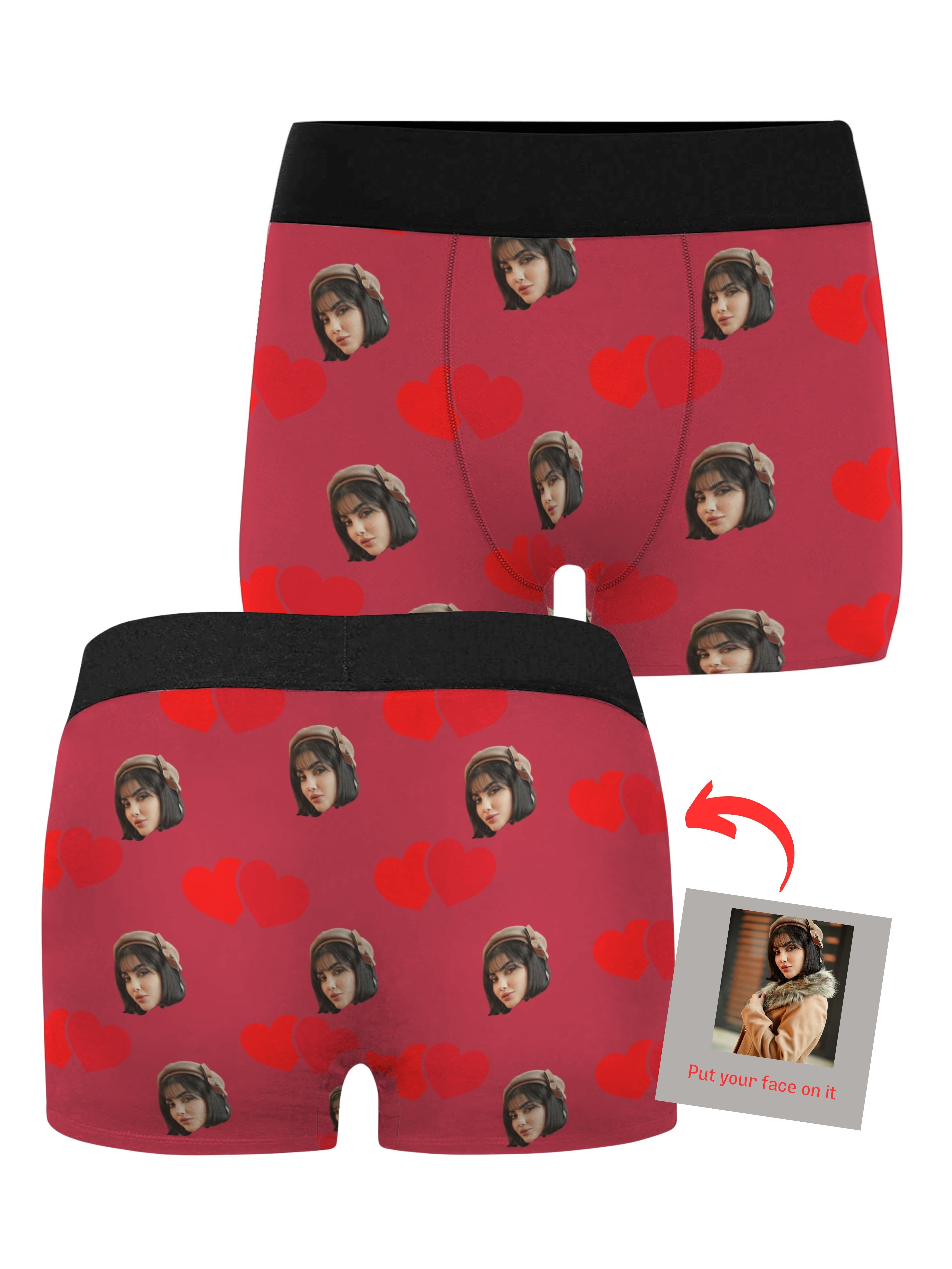 Custom Face Boxer Briefs Personalized Underwear Red Hearts