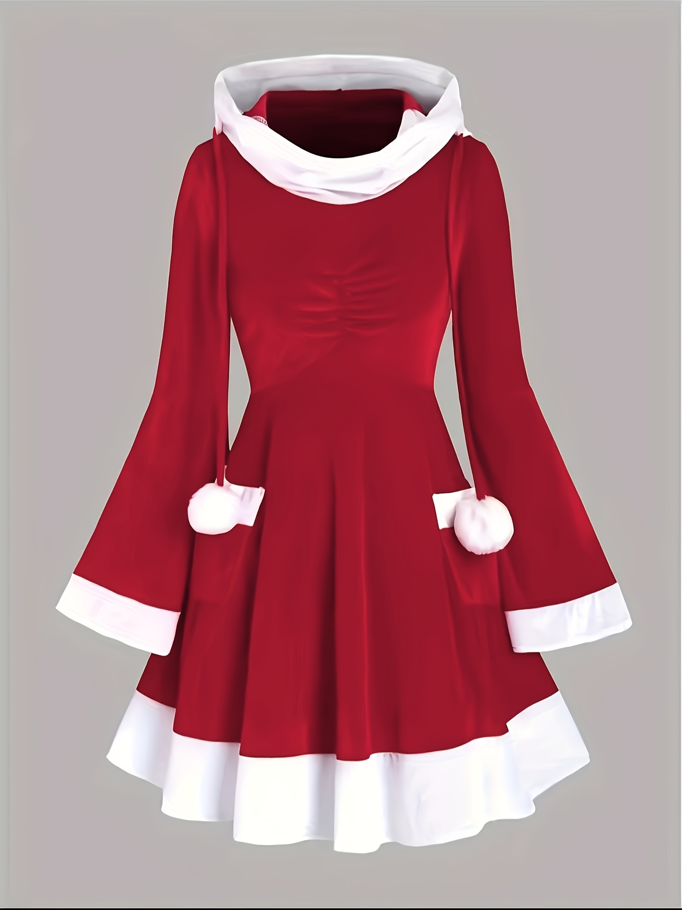 women's vintage santa hoodie dress red white flared sleeve Temu