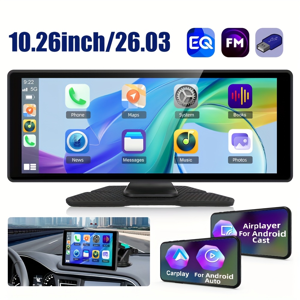 

Wireless Car Stereo Compatable With Carplay And Forandroid Auto, 10.26" Hd Portable Carplay Screen For Car, With Backup Camera Car Cars Vehicle Overhead Video, Without Battery