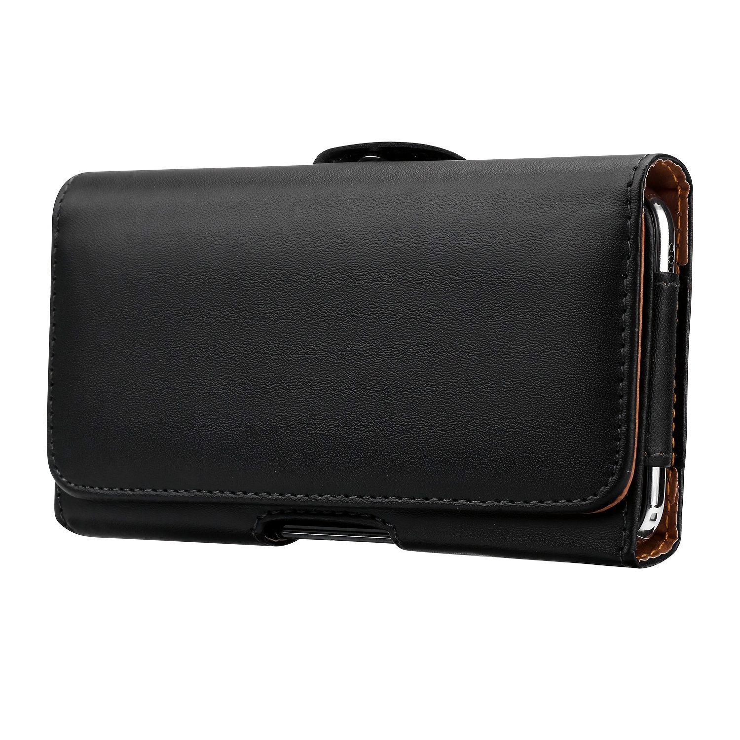 

Men's Sleek Black Leather Phone Holster With Magnetic Closure - Casual Outdoor Waist Pouch For Daily , Horizontal, Waist Bag