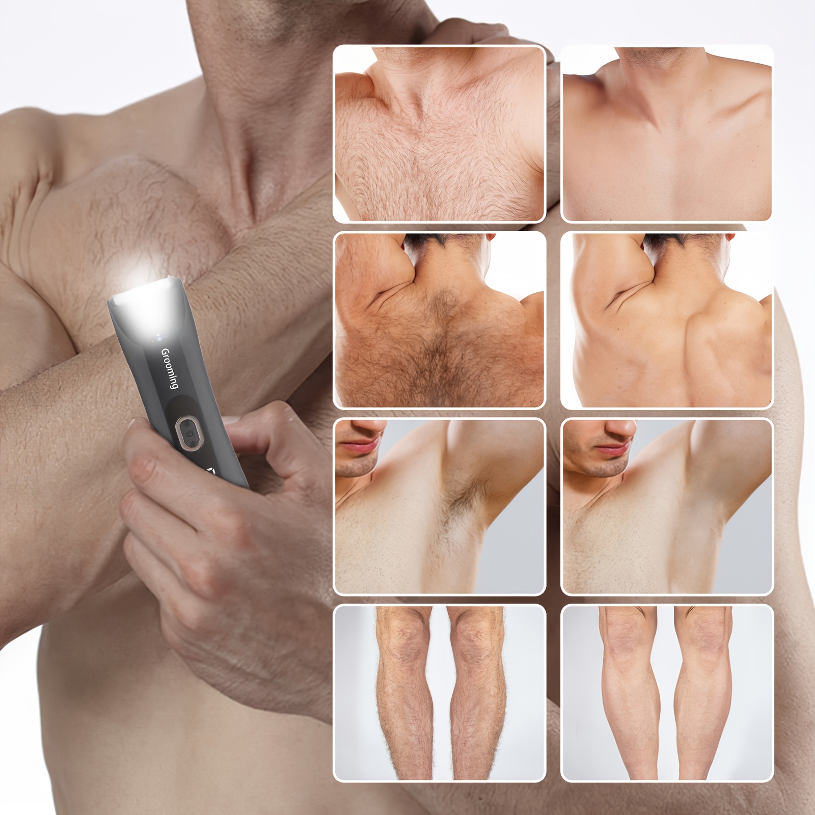 Water-resistant Men's body hair trimmer & shaver, LCD screen LED light, Men's groin and bikini electric ball shaver, with replaceable ceramic blades, 4-size protective cover, 2-speed shaver, suitable for beauticians, Xmas and Black Friday gifts