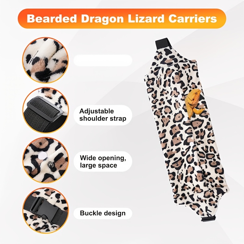 Set of Leash And Harness for Bearded Dragons, Carrier for Beardies, Adjustable Lizard Harness with Leather Wings And Sling Bag, Small Pet Backpack for Reptiles with Batwing Additions (Leopard Design)