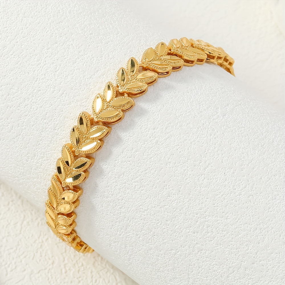 24K Golden Plated Wheat Sheaf Bracelet, Adjustable Cuff