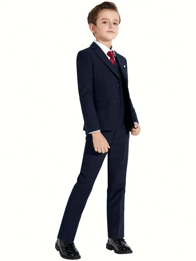 navy blue suit set boys fit formal attire wedding ring - Temu navy blue suit set boys fit formal attire wedding ring - Temu