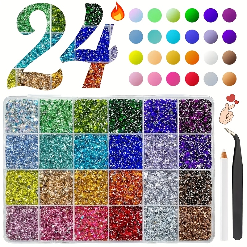 

24 16000pc3mm Flat Back Rhinestone - Non-thermal Repair Handmade Gemstone, Suitable For Diy Nail Art, Cup Decoration, Bags, Phone Cases, Cosmetics, Decorations And Ornaments [tweezers+pen]