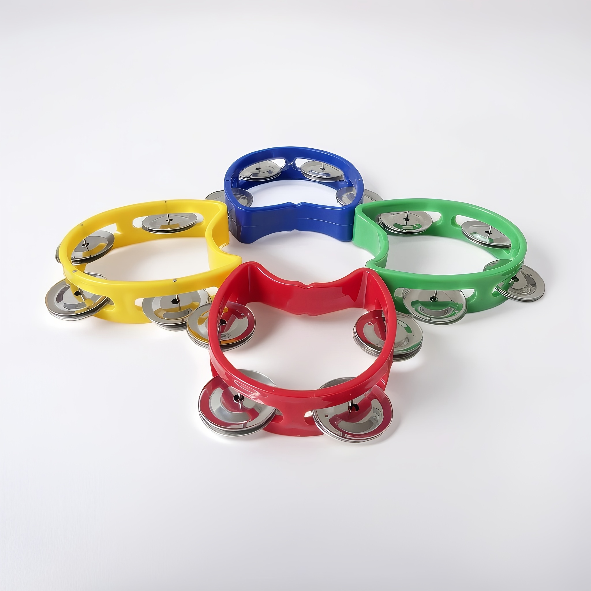 Grasp Training Musical Instrument Educational Toy 4-Bell Hand-Ring Bell Dance Performance Hand-Ring Bell Music Perception Educational Toy New Hand Drum Metal Bell Percussion Instrument Entertainment Instrument Plastic Single Layer Flower Drum Circle