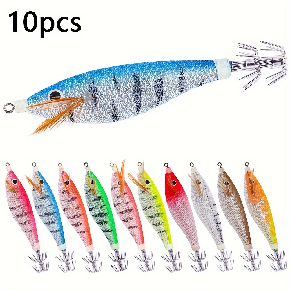 

10pcs Squid Jig Fishing Lures Set, 10g Luminous Artificial Bait, Abs Carbon Steel Hooks For Cuttlefish Sea Fishing