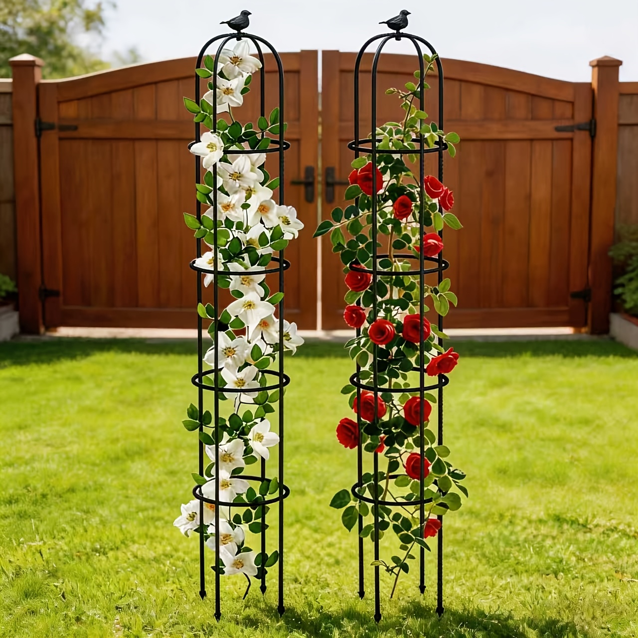 TEMU Set Of 2 Outdoor Trellises For Climbing Plants, 74 Inches Tall Garden Obelisk Trellis, Durable Rust-resistant Metal Support For And Jasmine,