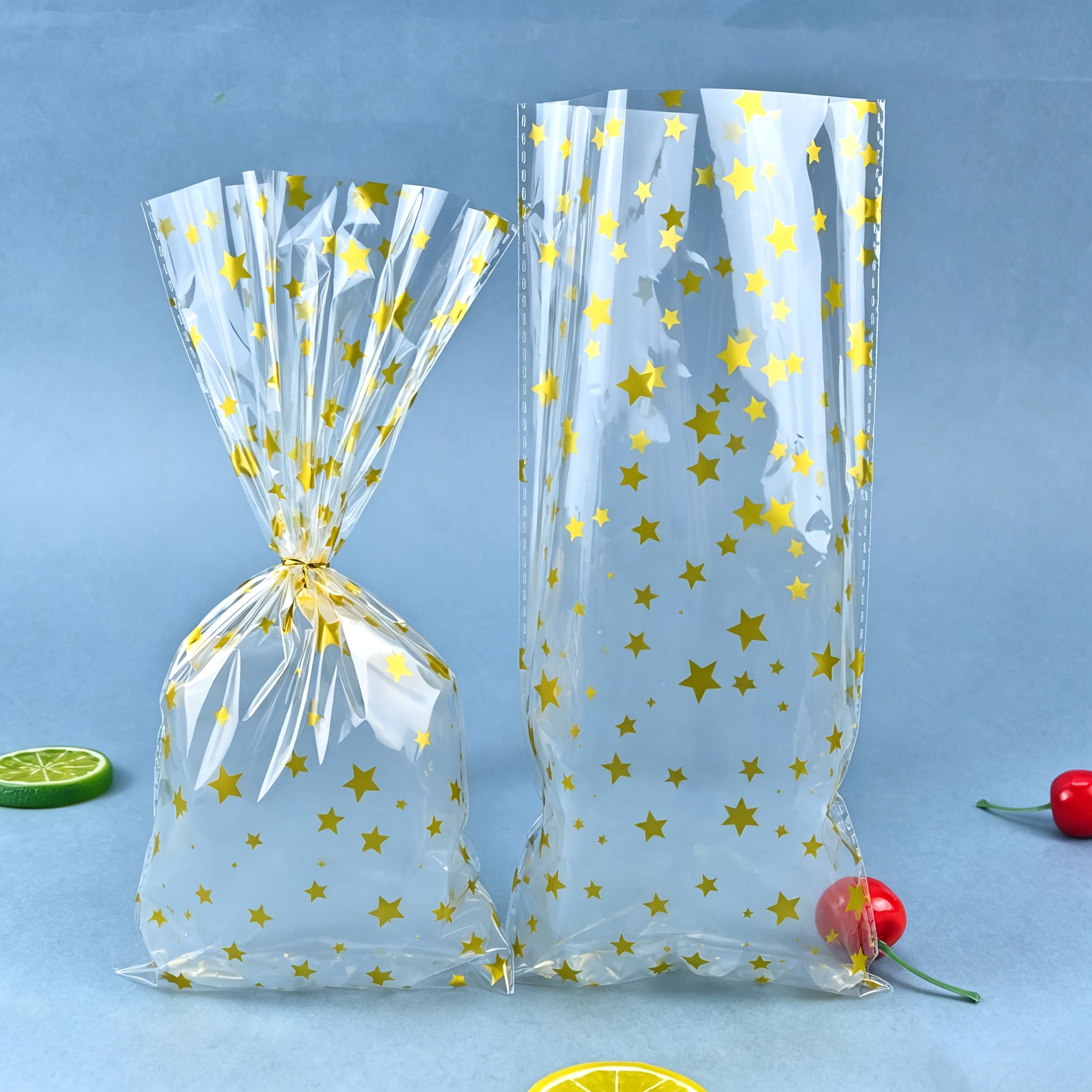 Image of 50pcs Printed Opp Glassine Gift Bags With 50pcs Golden Twist Ties, Party Favor Bags